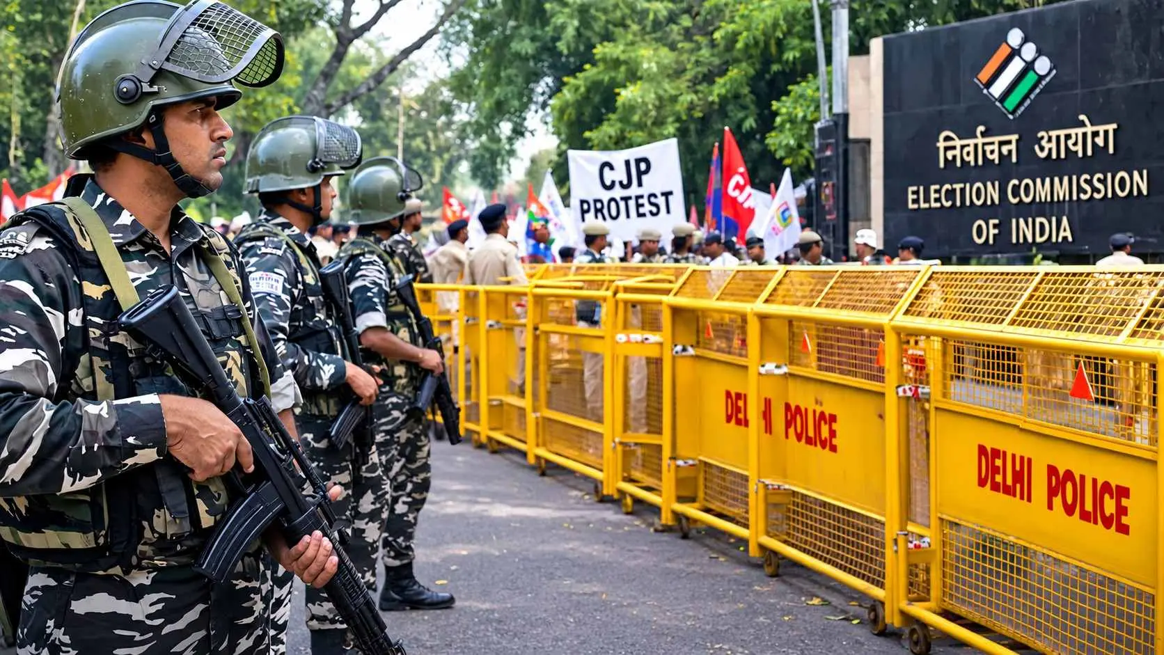 security-line-at-election-commission-protest
